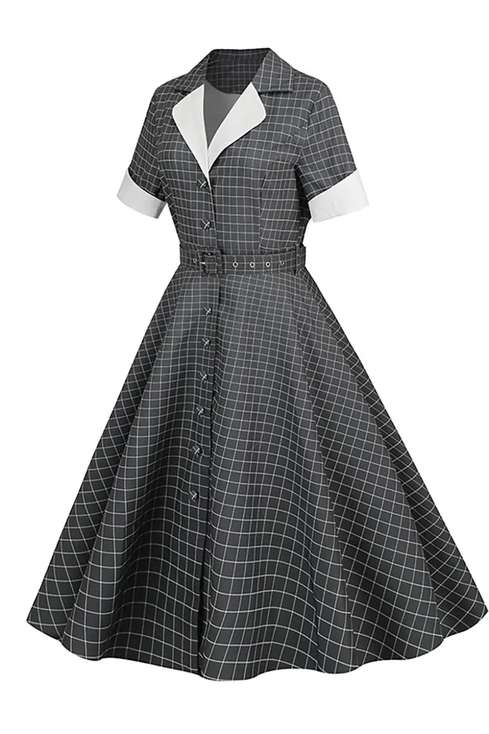 Vestido Vintage de Xadrez Cinza