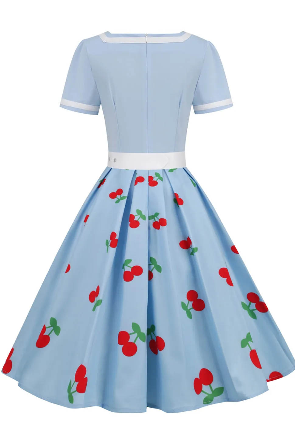 Vestido vintage impresso de cereja azul de 1950