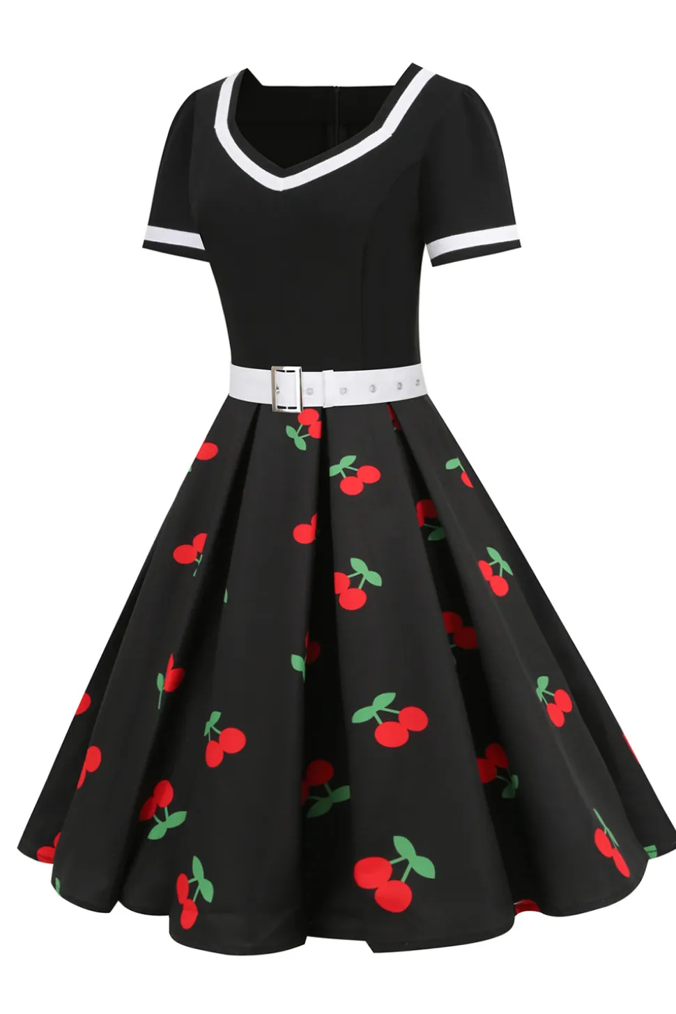 Vestido vintage impresso de cereja azul de 1950