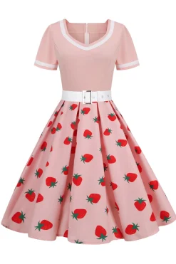 Vestido vintage impresso de cereja azul de 1950