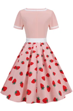 Vestido vintage impresso de cereja azul de 1950