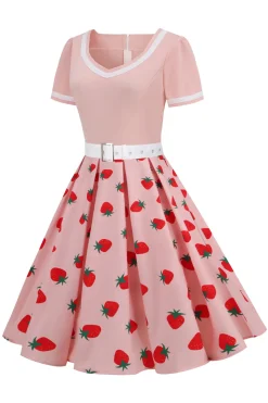 Vestido vintage impresso de cereja azul de 1950