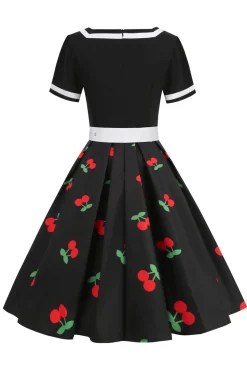 Vestido vintage impresso de cereja azul de 1950