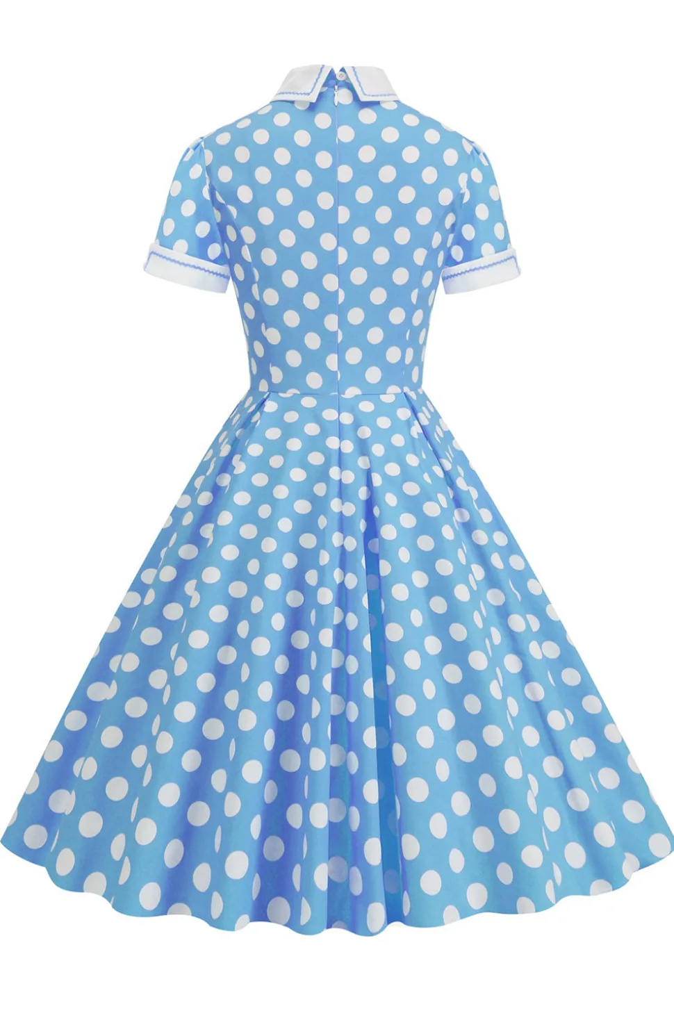 Vestido Vintage Pontos de Polka Mangas Curtas Azul