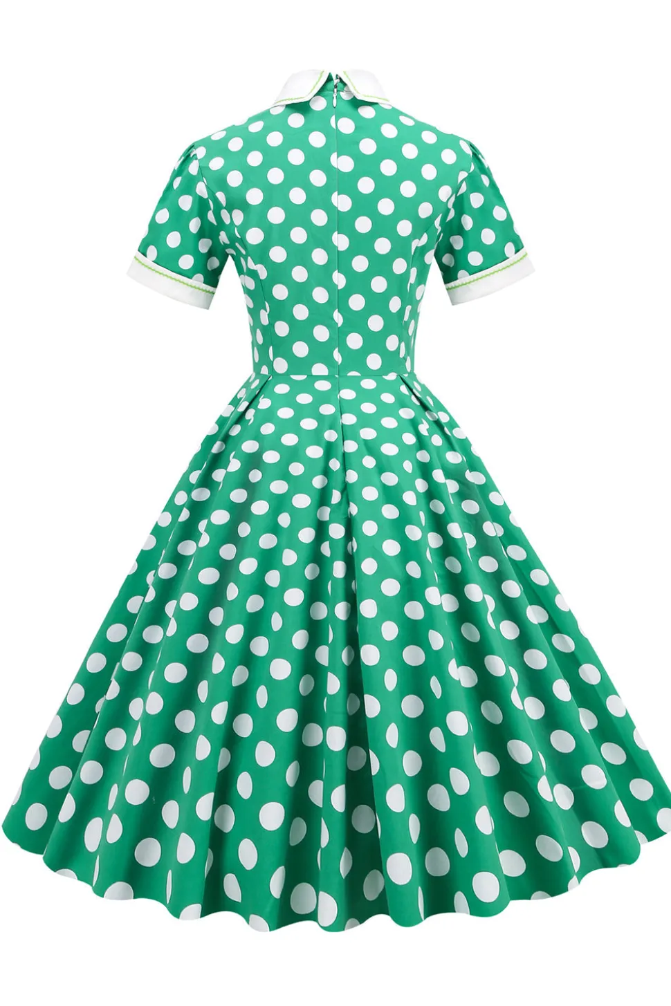 Vestido vintage verde ponto branco com mangas curtas