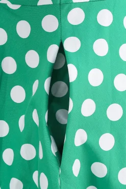 Vestido vintage verde ponto branco com mangas curtas