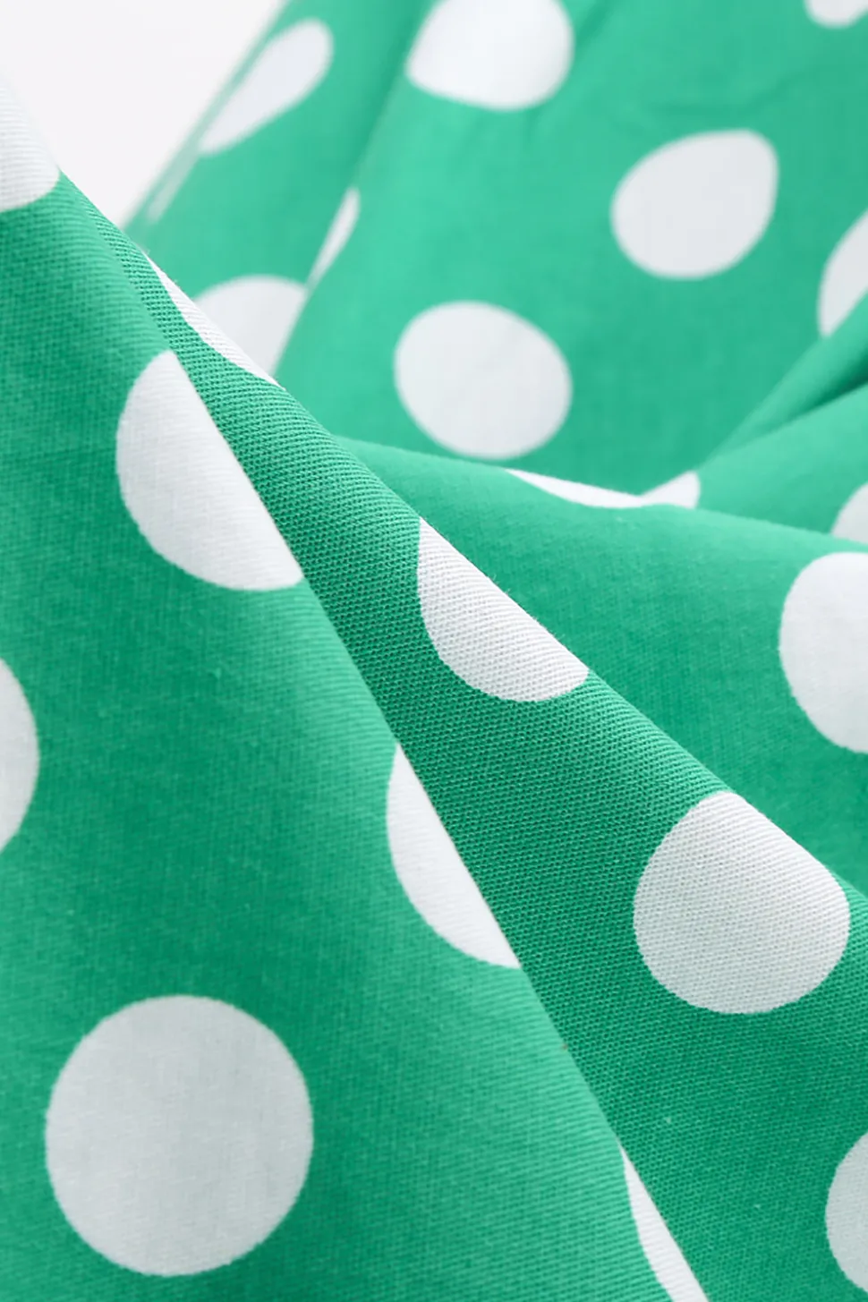 Vestido vintage verde ponto branco com mangas curtas