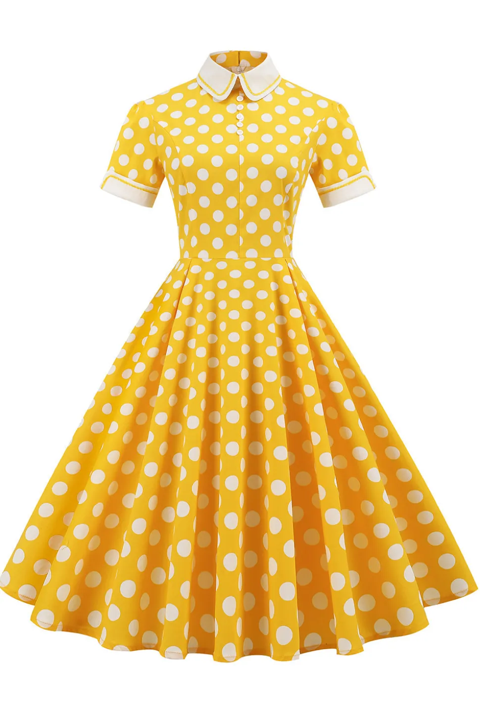 Vestido vintage verde ponto branco com mangas curtas