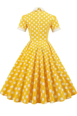 Vestido vintage verde ponto branco com mangas curtas