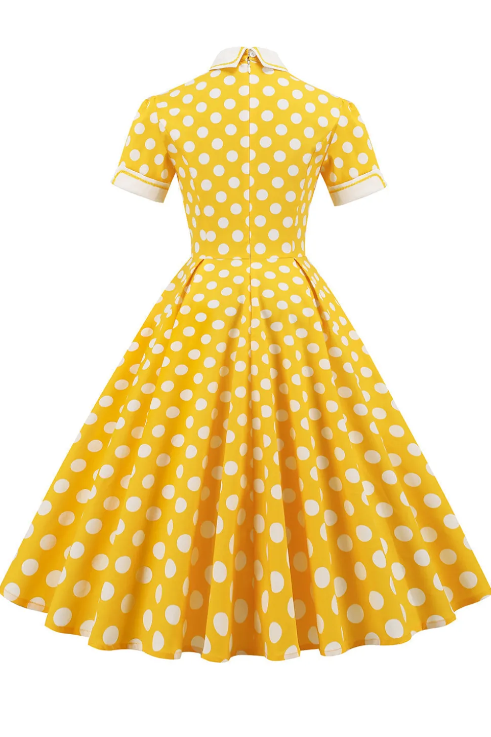 Vestido vintage verde ponto branco com mangas curtas