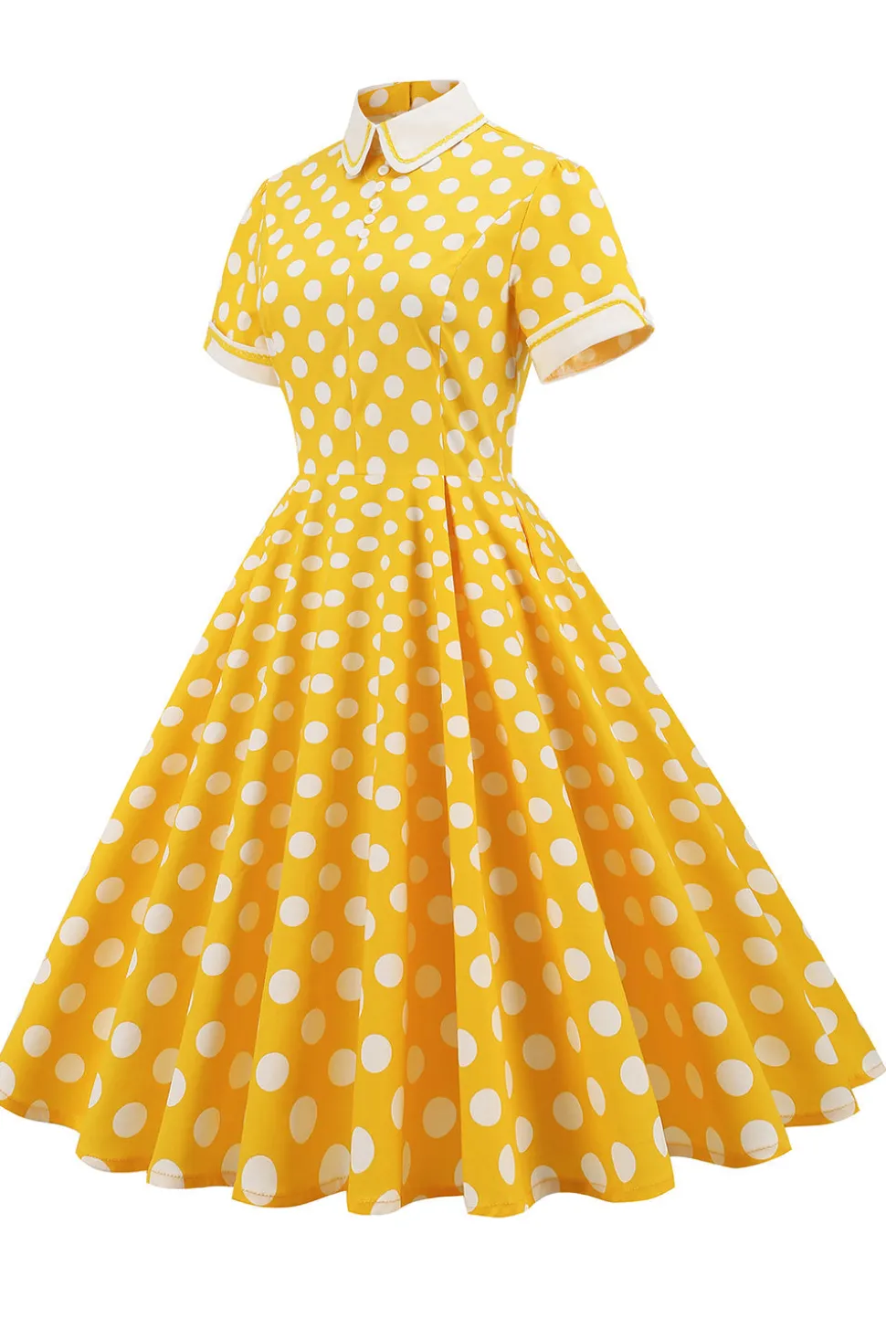Vestido vintage verde ponto branco com mangas curtas