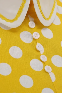 Vestido vintage verde ponto branco com mangas curtas