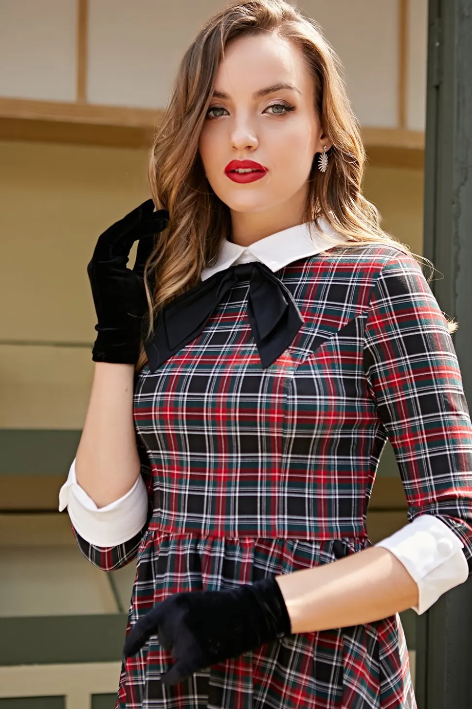 Vestido vintage vermelho e preto gingham