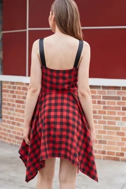 Vestido vintage xadrez vermelho e preto