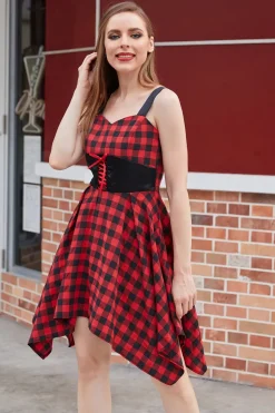 Vestido vintage xadrez vermelho e preto