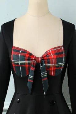 Vestido xadrez de 1950 com mangas compridas