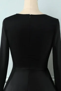 Vestido xadrez de 1950 com mangas compridas