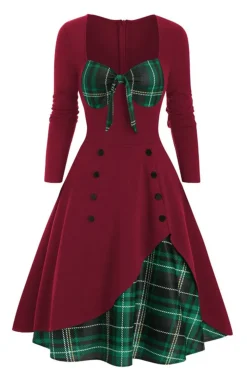 Vestido xadrez de 1950 com mangas compridas