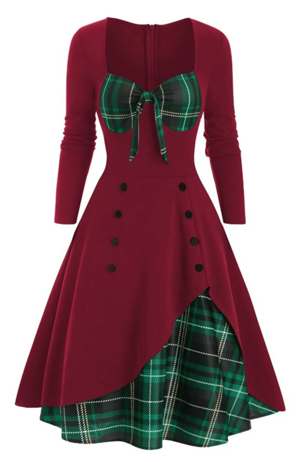 Vestido xadrez de 1950 com mangas compridas