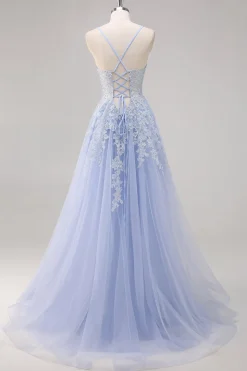 Vestidos Baile De Finalistas com Fenda Lavanda Longo Linha-A