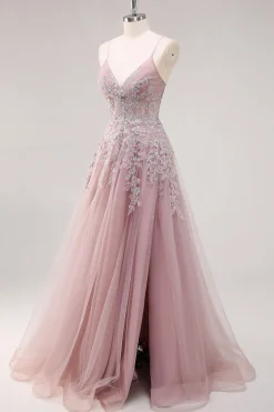 Vestidos Baile De Finalistas com Fenda Lavanda Longo Linha-A