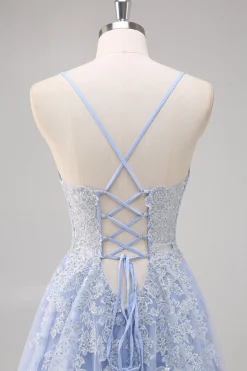 Vestidos Baile De Finalistas com Fenda Lavanda Longo Linha-A