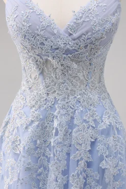 Vestidos Baile De Finalistas com Fenda Lavanda Longo Linha-A