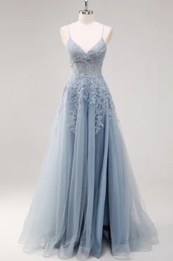 Vestidos Baile De Finalistas com Fenda Lavanda Longo Linha-A