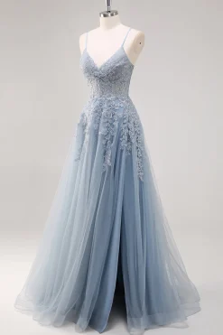 Vestidos Baile De Finalistas com Fenda Lavanda Longo Linha-A