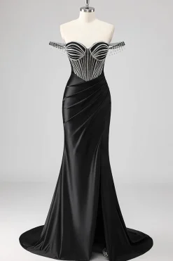Vestidos Baile De Finalistas com Fenda Sereia Fora do Ombro Longo