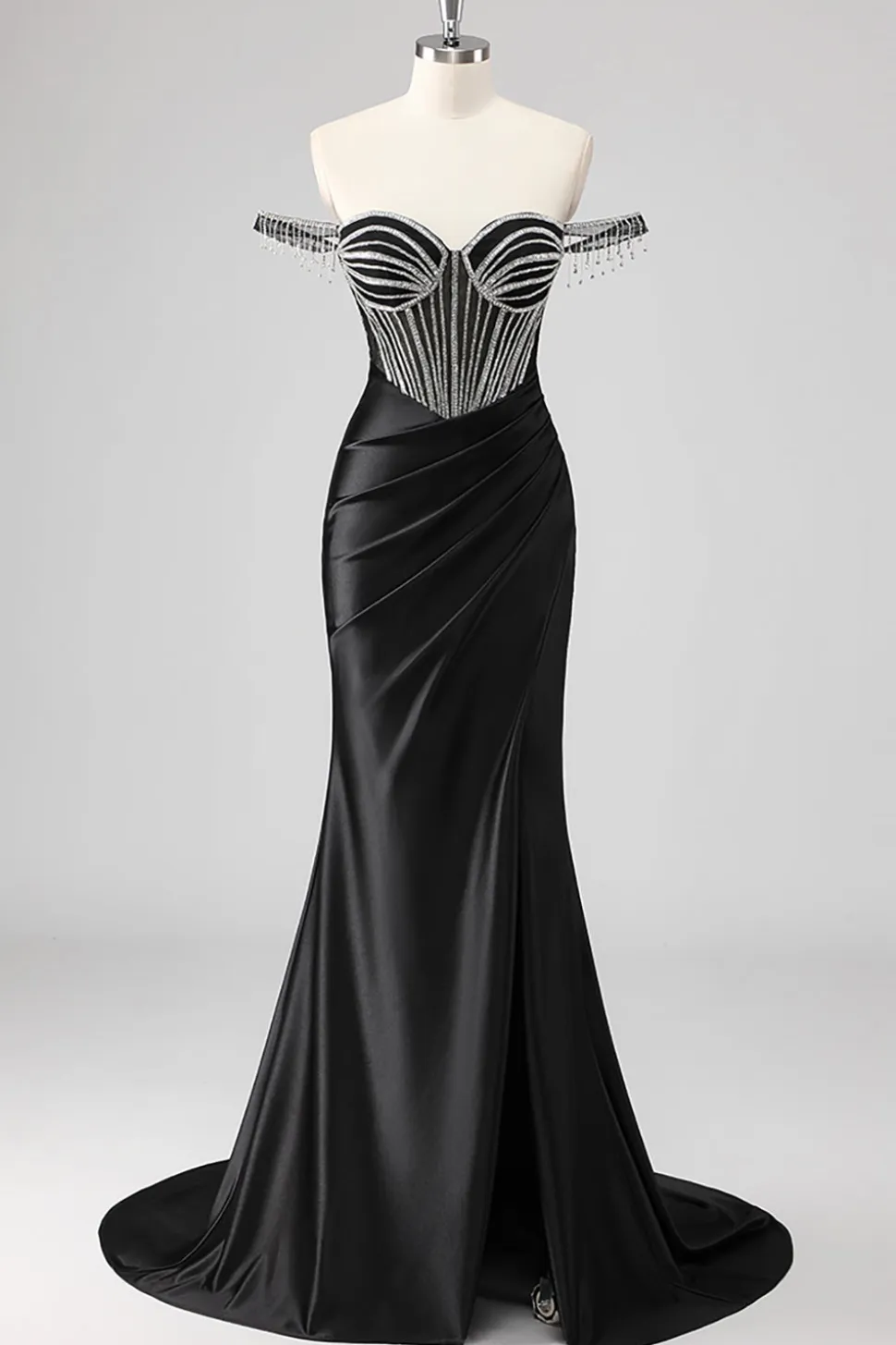 Vestidos Baile De Finalistas com Fenda Sereia Fora do Ombro Longo