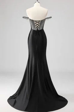 Vestidos Baile De Finalistas com Fenda Sereia Fora do Ombro Longo