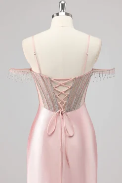 Vestidos Baile De Finalistas com Fenda Sereia Fora do Ombro Longo