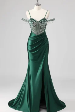 Vestidos Baile De Finalistas com Fenda Sereia Fora do Ombro Longo
