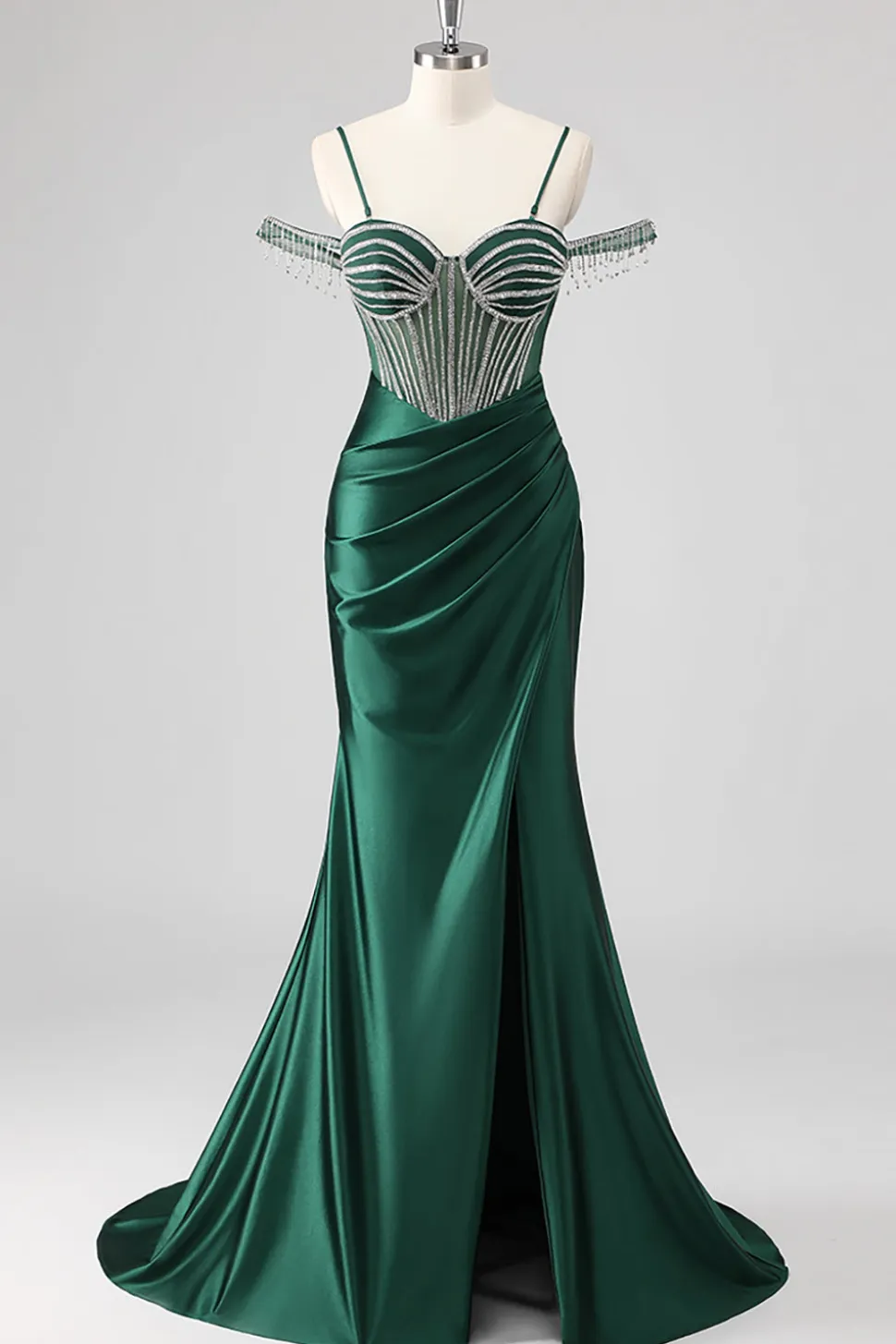 Vestidos Baile De Finalistas com Fenda Sereia Fora do Ombro Longo