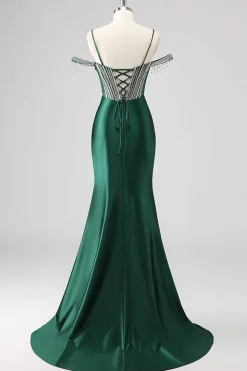 Vestidos Baile De Finalistas com Fenda Sereia Fora do Ombro Longo