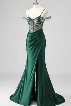 Vestidos Baile De Finalistas com Fenda Sereia Fora do Ombro Longo