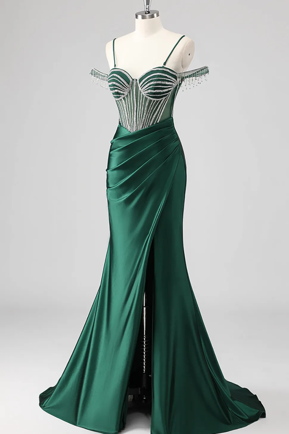 Vestidos Baile De Finalistas com Fenda Sereia Fora do Ombro Longo