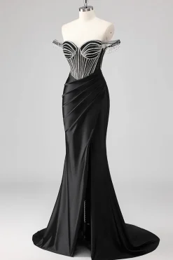 Vestidos Baile De Finalistas com Fenda Sereia Fora do Ombro Longo