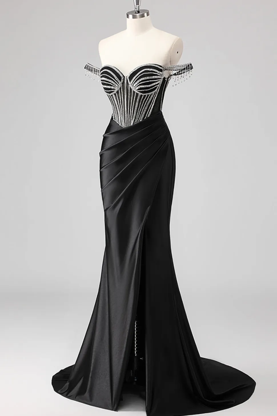 Vestidos Baile De Finalistas com Fenda Sereia Fora do Ombro Longo