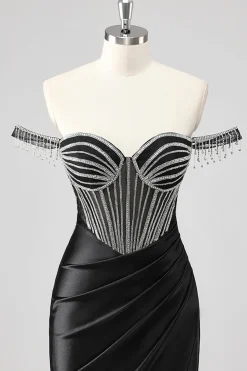Vestidos Baile De Finalistas com Fenda Sereia Fora do Ombro Longo