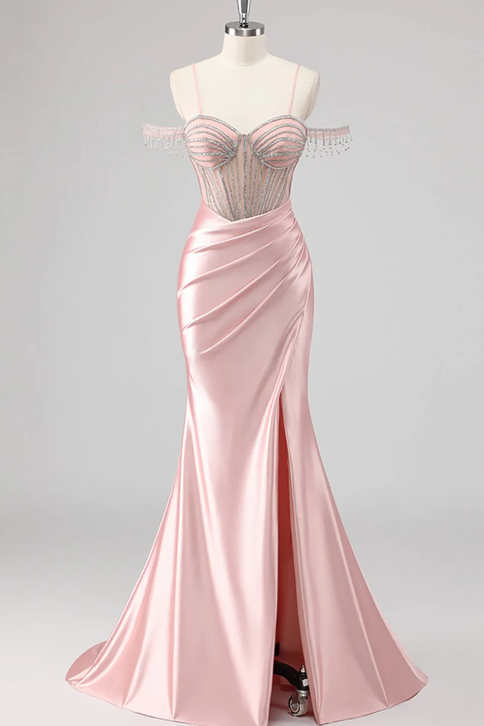 Vestidos Baile De Finalistas com Fenda Sereia Fora do Ombro Longo
