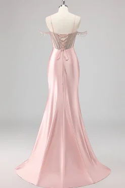 Vestidos Baile De Finalistas com Fenda Sereia Fora do Ombro Longo