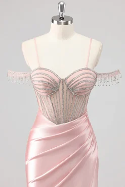 Vestidos Baile De Finalistas com Fenda Sereia Fora do Ombro Longo