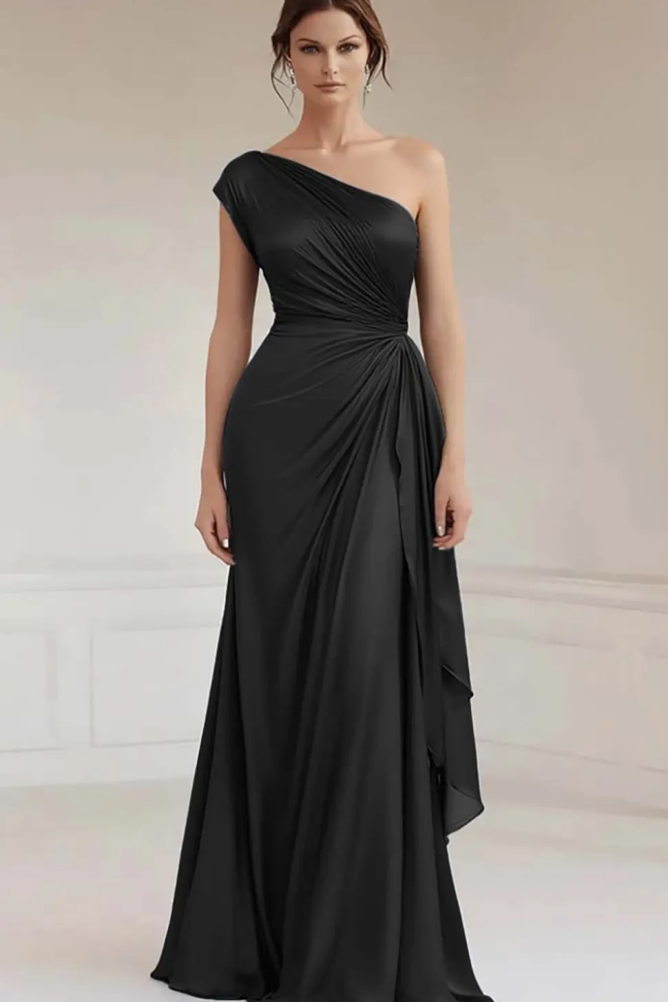 Vestidos Cerimónia Azul Real Longo Um ombro Babados