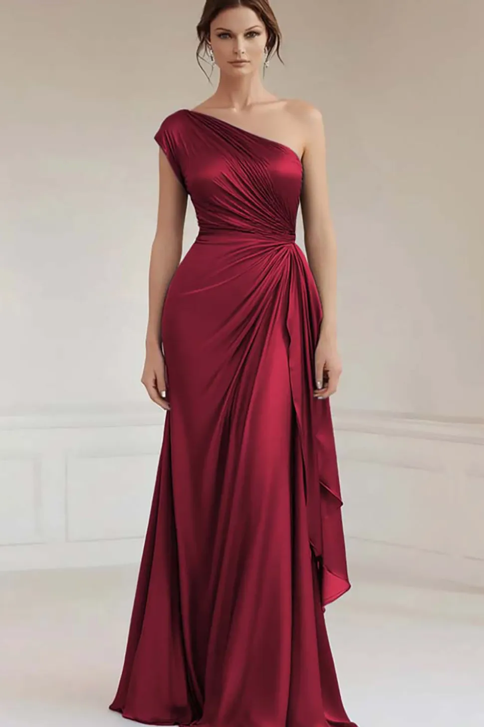 Vestidos Cerimónia Azul Real Longo Um ombro Babados