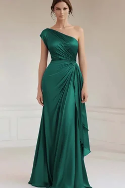 Vestidos Cerimónia Azul Real Longo Um ombro Babados