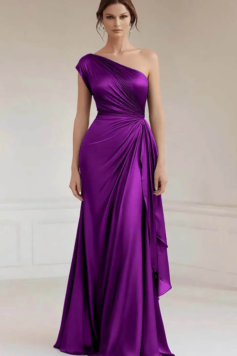 Vestidos Cerimónia Azul Real Longo Um ombro Babados