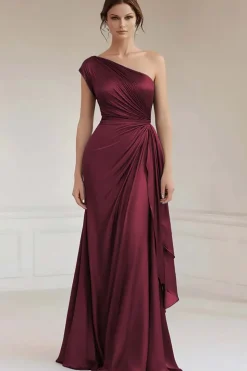 Vestidos Cerimónia Azul Real Longo Um ombro Babados