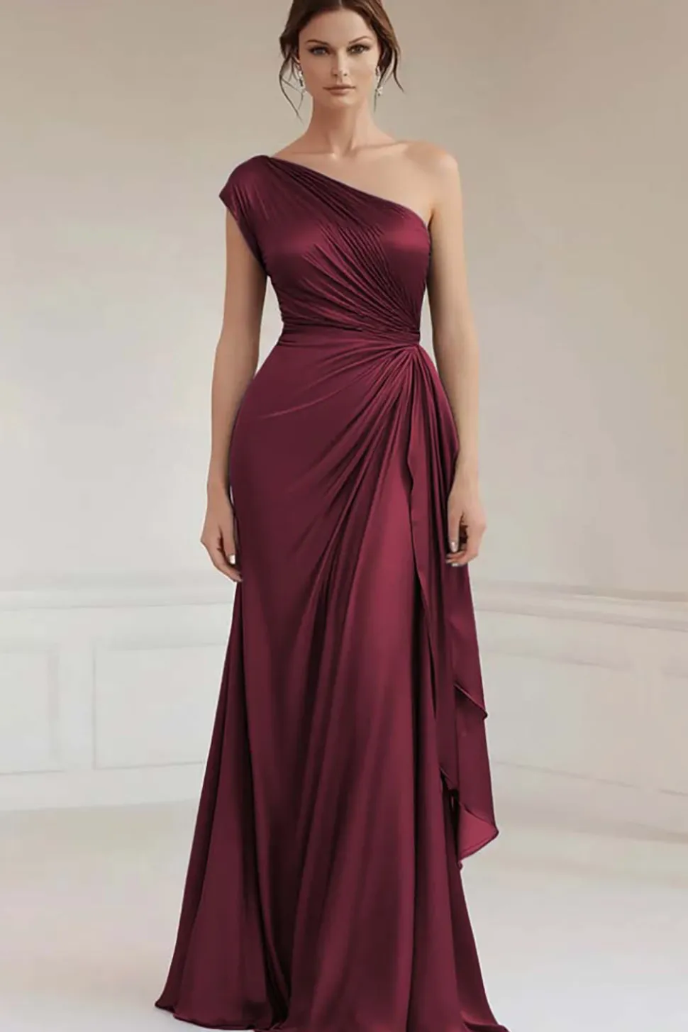 Vestidos Cerimónia Azul Real Longo Um ombro Babados